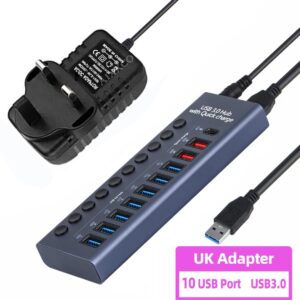 USB 3.0 Splitter Hub (UK Plug) - 10 Ports